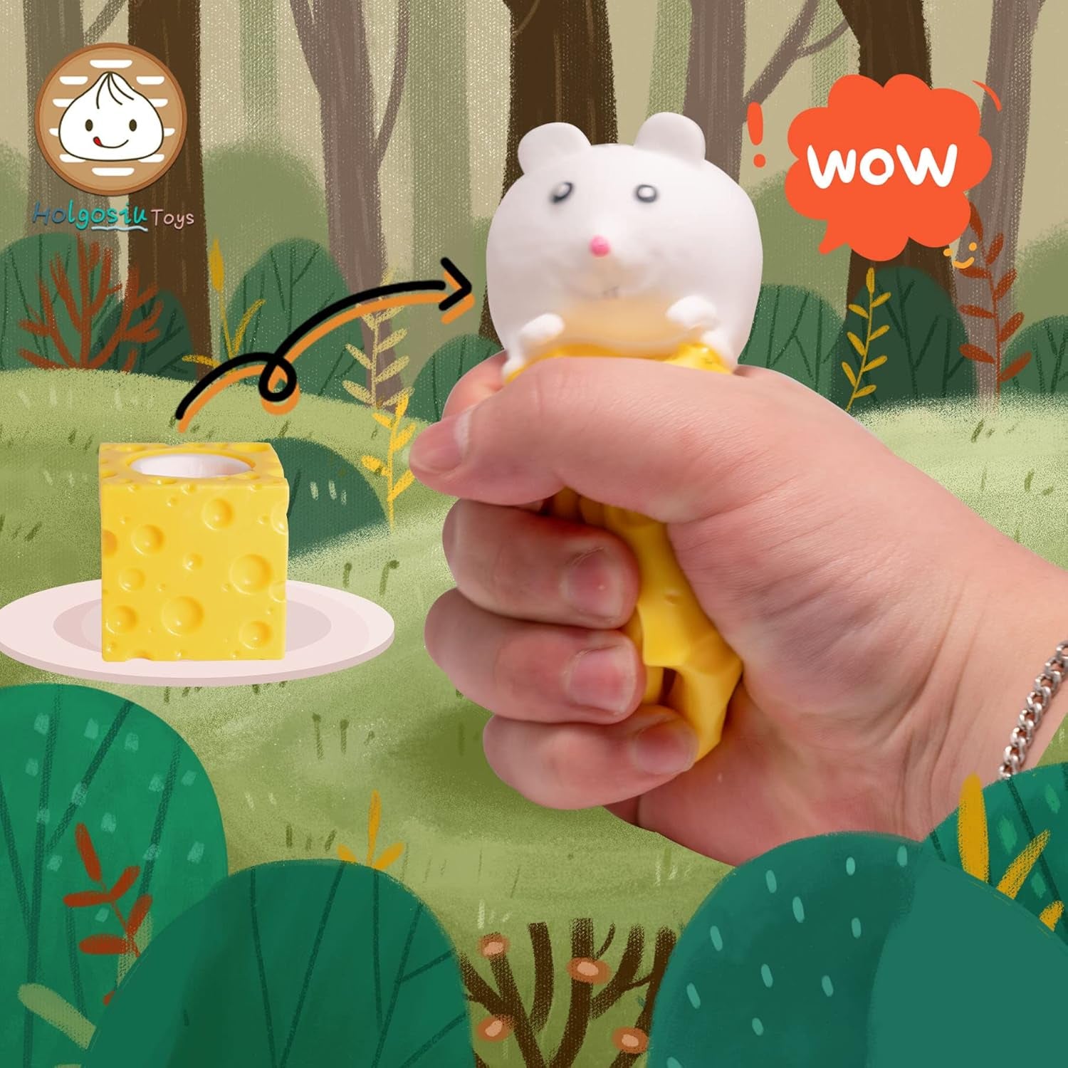 Cheese Squishy Stress Toys Novelty Squeeze Ball Cheese Mouse Squishy Stress Toys Mouse in Cheese Squeeze Fidgets Relieve Stress