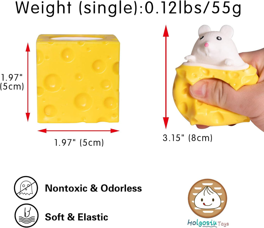 Cheese Squishy Stress Toys Novelty Squeeze Ball Cheese Mouse Squishy Stress Toys Mouse in Cheese Squeeze Fidgets Relieve Stress