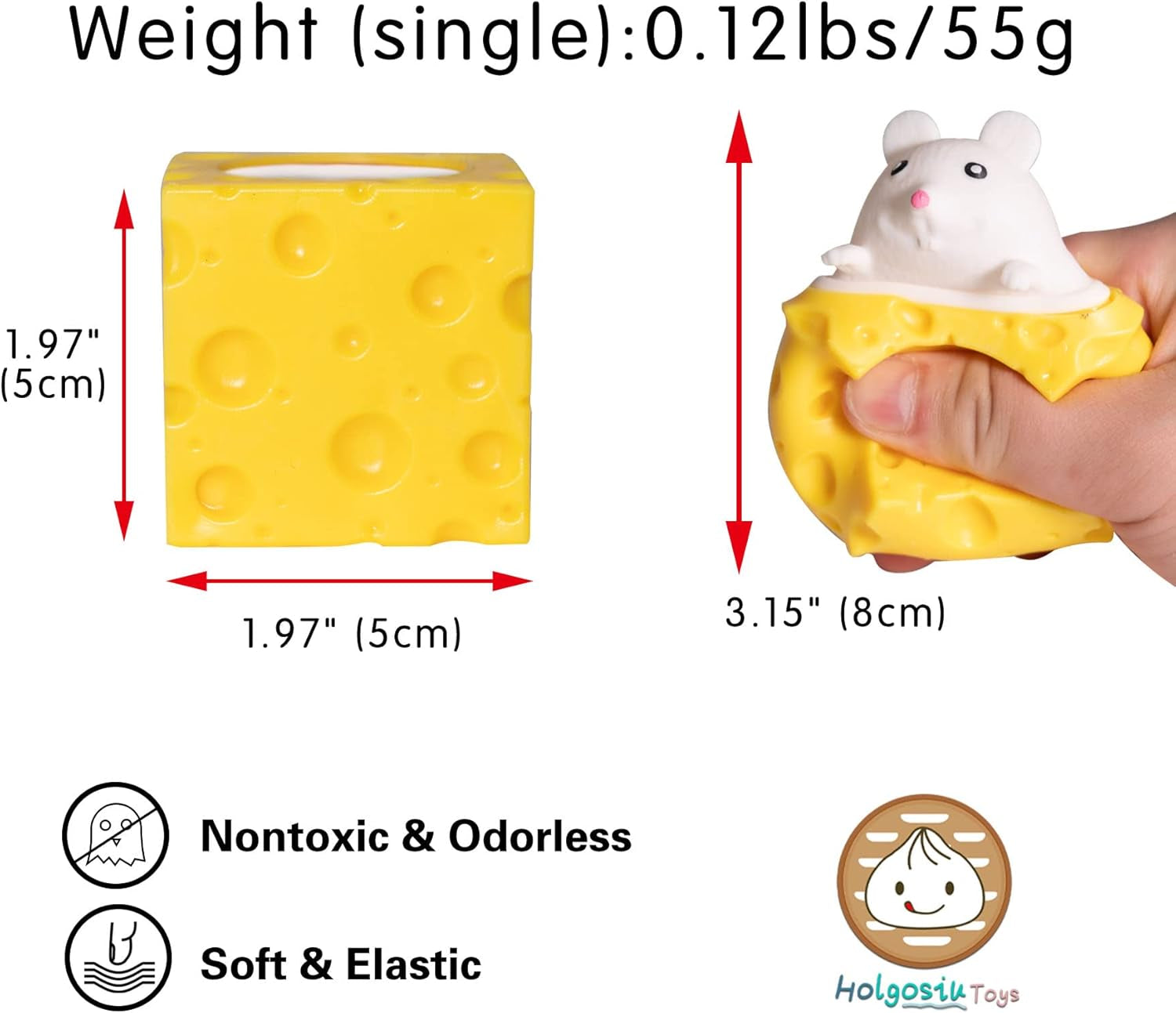 Cheese Squishy Stress Toys Novelty Squeeze Ball Cheese Mouse Squishy Stress Toys Mouse in Cheese Squeeze Fidgets Relieve Stress