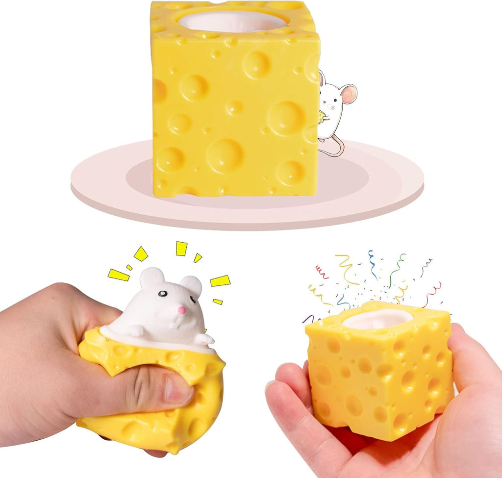 Cheese Squishy Stress Toys Novelty Squeeze Ball Cheese Mouse Squishy Stress Toys Mouse in Cheese Squeeze Fidgets Relieve Stress