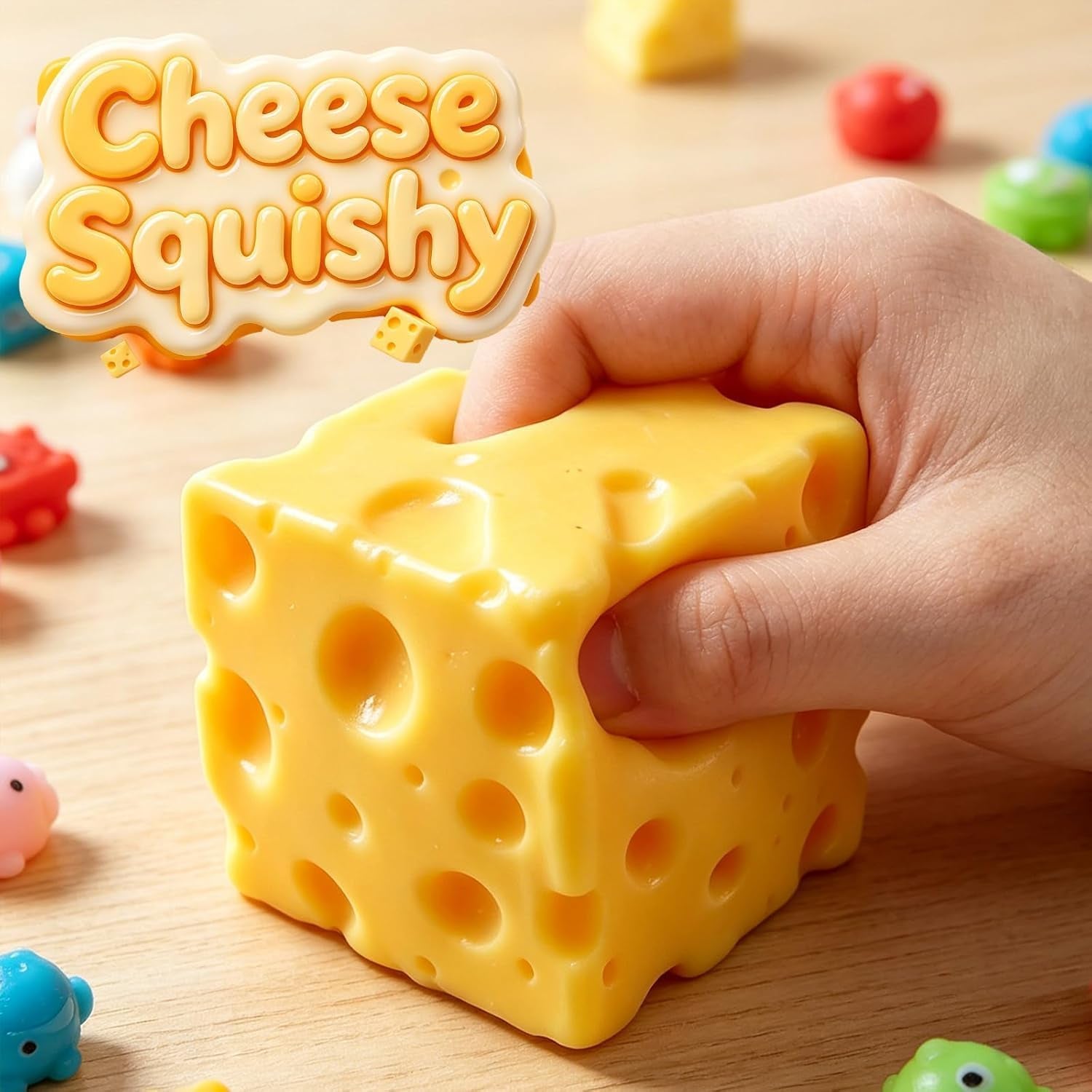 Cheese Squishy Stress Relief Original Sensory Food Squishy Stress Relief Fidget Toy Stress Balls for Adults (Yellow-1Pc)