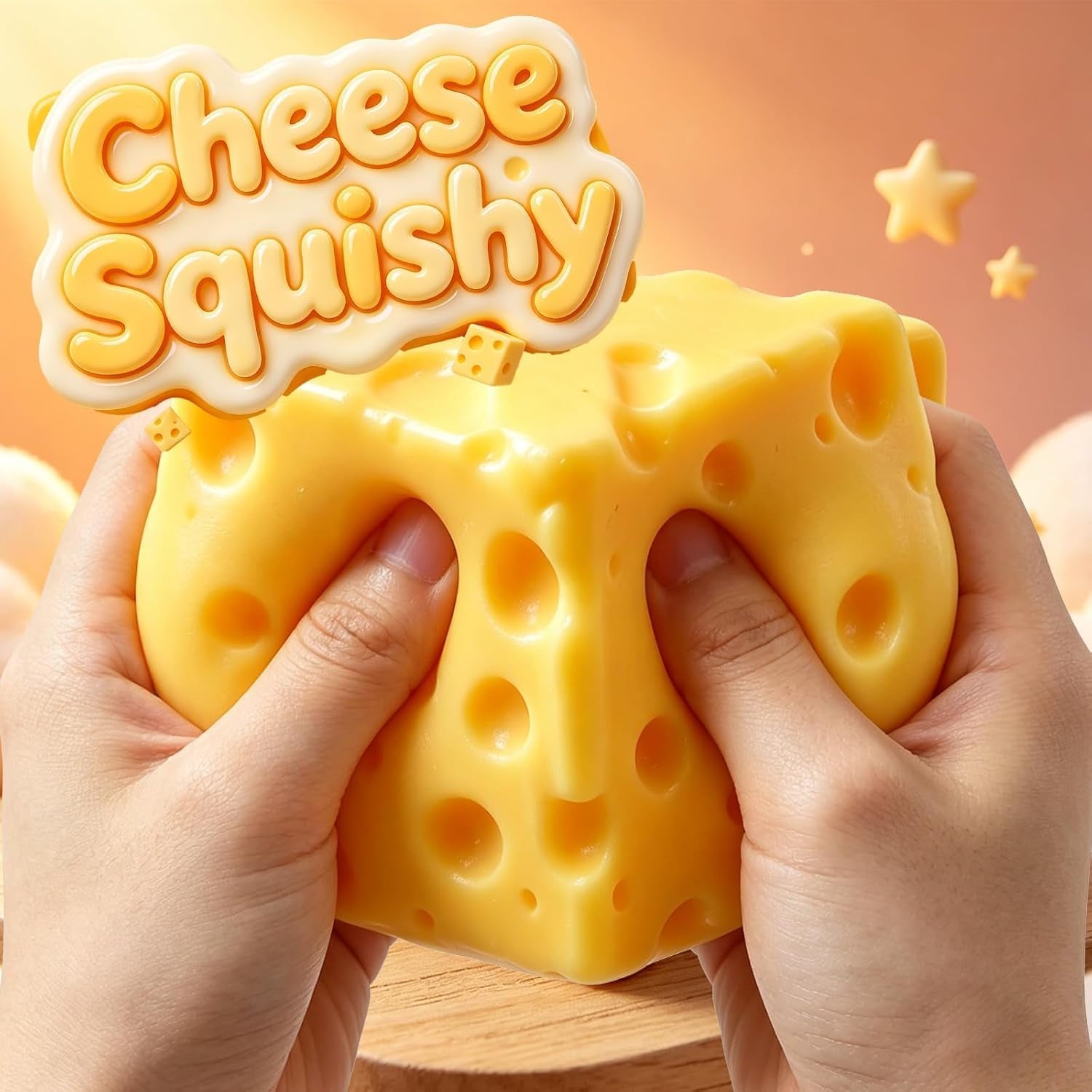 Cheese Squishy Stress Relief Original Sensory Food Squishy Stress Relief Fidget Toy Stress Balls for Adults (Yellow-1Pc)